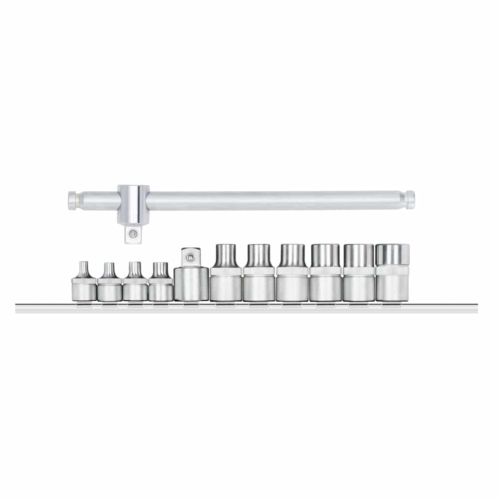 Jogo de soquetes 3/8″ + 1/2″ TX (perfil hexalobular), 12 peças